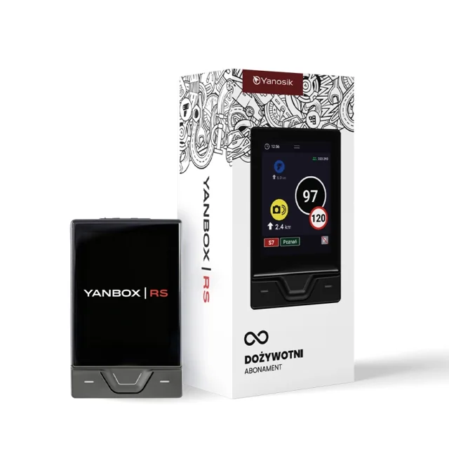 YANBOX Yanosik RS z dożywotnim abonamentem – urządzenie i opakowanie