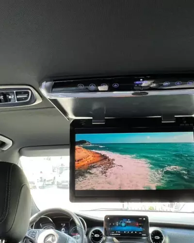 Mercedes klasy V – rozkładany monitor podsufitowy, przetwornica i gniazdo 230 V – zdjęcie 1