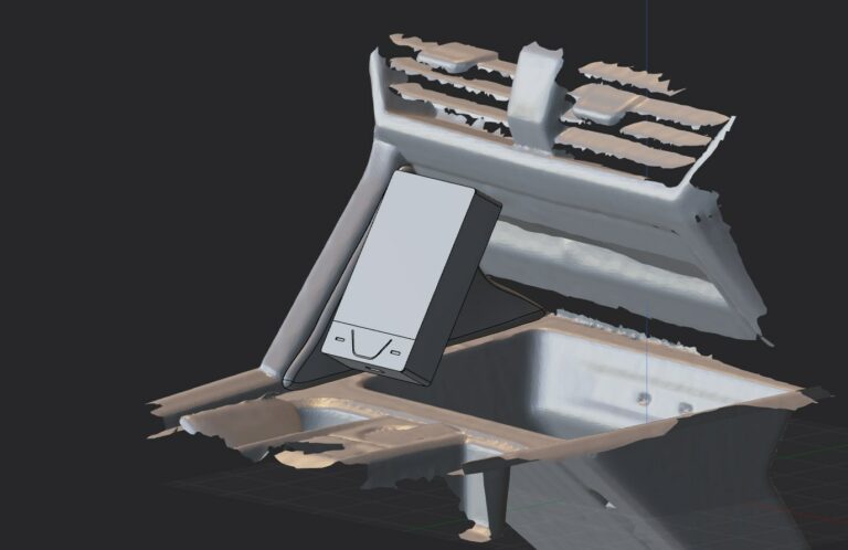 Skan 3D konsoli z zaprojektowanym uchwytem na Yanosik