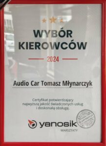 Wybór Kierowców 2024 – Yanosik Warsztaty dla Audio Car Tomasz Młynarczyk: „Certyfikat potwierdzający najwyższą jakość świadczonych usług i doskonałą obsługę”